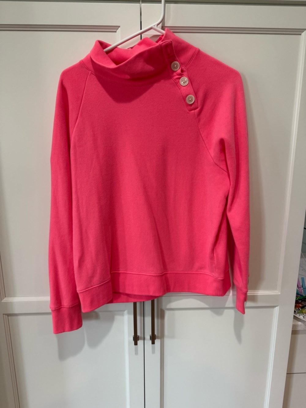 J. Crew Pink Button-Detail Funnel Neck Sweater